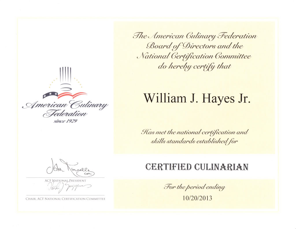 Certification, American Culinary Federation