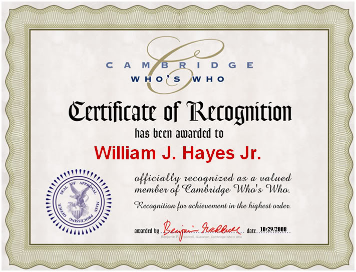 Cambridge Who's Who Certificate of Recognition